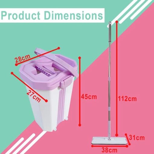 SND Homes Flat Spin Mop with Bucket - Upgraded Hands-Free Squeeze Microfiber Flat Mop System 360Â° Flexible Head (38X12.5 cm) Mop with (2+2 free) Super-Absorbent Microfiber Pads (New Pink) - Image 5