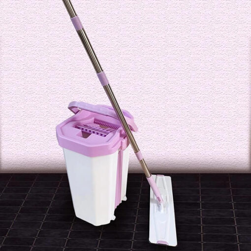 SND Homes Flat Spin Mop with Bucket - Upgraded Hands-Free Squeeze Microfiber Flat Mop System 360Â° Flexible Head (38X12.5 cm) Mop with (2+2 free) Super-Absorbent Microfiber Pads (New Pink)