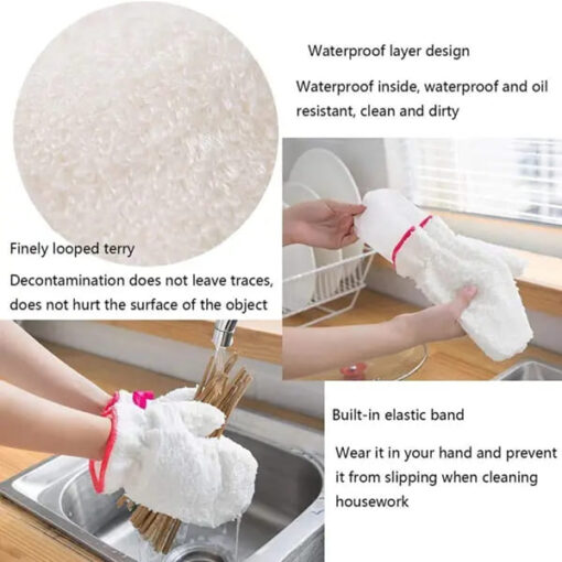 SND Homes Pureatiac by Cleaning Kitchen Clothes Gloves, White Washcloths Towels, Rags, Absorbent Sponge (1 Pair Hand Gloves) - Image 4