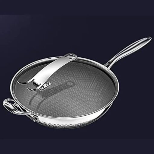 SND Homes Smart Cookware 5 L Medical Grade Stainless Steel SUS 316 Abrasion Resistant Non-Stick Diamond Coating Induction Base 7 Layer Energy Saving Deep Frying Pan with Lid (32 cm, Silver)