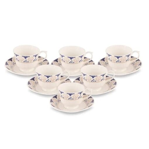 SND Homes Cup Saucer Sets with 6 Cups + 6 Saucer - New Modern Design Fine Bone China Ceramics Tableware, Set of 6 Cups + 6 Saucer - Image 2