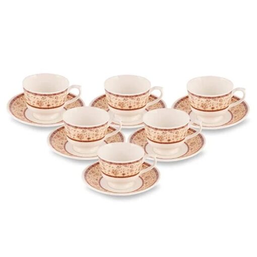 SND Homes Cup Saucer Sets with 6 Cups + 6 Saucer - New Modern Design Fine Bone China Ceramics Tableware, Premium Light Tea/Coffee Cups (Set of 6 Cups + 6 Saucer in a Box) *Made in India*