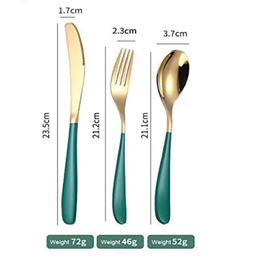 SND Homes Efficacy Fine Dining Cutlery, Made of SUS 304, Spoon/Forks/Knives (6 X Green Gold Fork) - Image 2