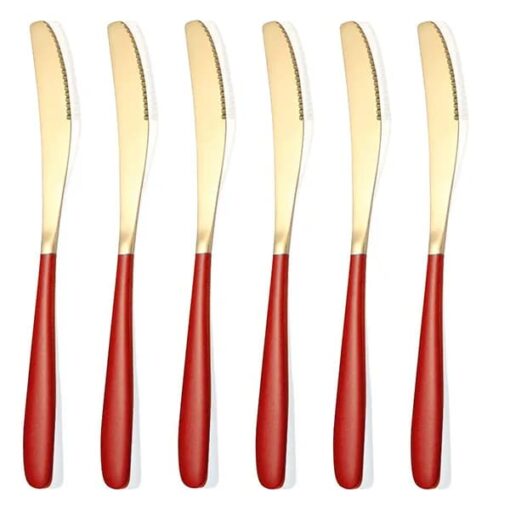 SND Homes Efficacy Fine Dining Cutlery, Made of SUS 304, Spoon/Forks/Knives (6 X Red Gold Knives)