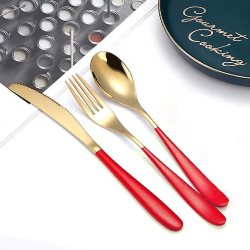 SND Homes Efficacy Fine Dining Cutlery, Made of SUS 304, Spoon/Forks/Knives (6 X Red Gold Knives) - Image 3