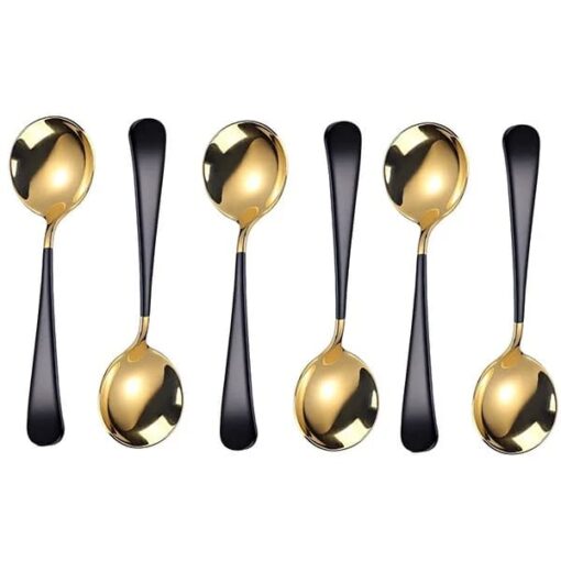 SND Homes Efficacy Fine Dining Cutlery, Made of SUS 304, Spoon / Forks/ Knives (Set of 6 Gold Black Multi-Utility Spoon)