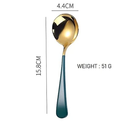 SND Homes Efficacy Fine Dining Cutlery, Made of SUS 304, Spoon / Forks/ Knives (Set of 6 Gold Green Multi-Utility Spoon) - Image 2