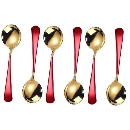 SND Homes Efficacy Fine Dining Cutlery, Made of SUS 304, Spoon / Forks/ Knives (Set of 6 Gold Red Multi-Utility Spoon)