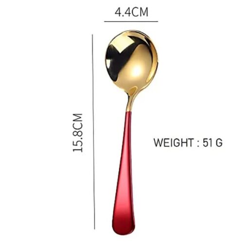 SND Homes Efficacy Fine Dining Cutlery, Made of SUS 304, Spoon / Forks/ Knives (Set of 6 Gold Red Multi-Utility Spoon) - Image 2