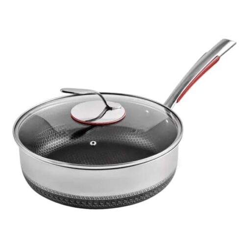 SND Homes Smart Cookware Wok by Stainless Steel SUS 316 Abrasion Resistant Non Stick Coating 7 Layer Energy Saving eep Frying Pan 5 Liter (30cm deep Frying pan with lid)