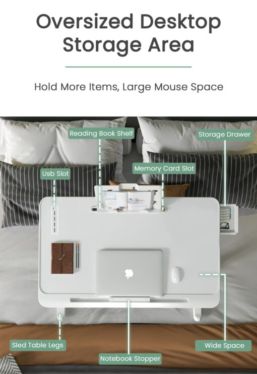 SND Homes Multipurpose Bed Table with USB Hub, Fan, Night Lamp (Grey) - Image 2
