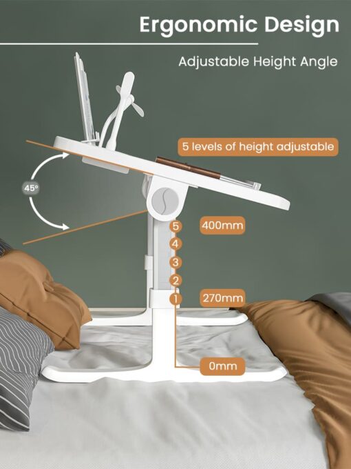SND Homes Multipurpose Bed Table with USB Hub, Fan, Night Lamp (Grey) - Image 4