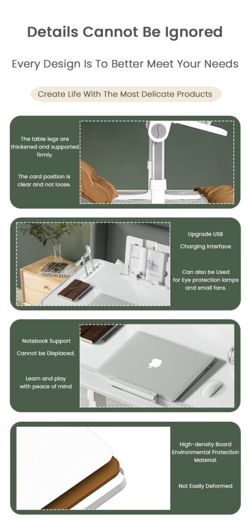 SND Homes Multipurpose Bed Table with USB Hub, Fan, Night Lamp (Grey) - Image 9