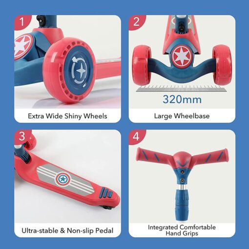 [Refurbished] StarAndDaisy Glider Toddler Scooter for Kids Ages 3-12 Years Old Boy Girl with 3 Wheel LED Lights, Extra-Wide Childrens Foldable Kick Scooter Kids Ages 3-12 with 4 Adjustable Height and Lean-to-Steer (BLUE RED) - Image 5