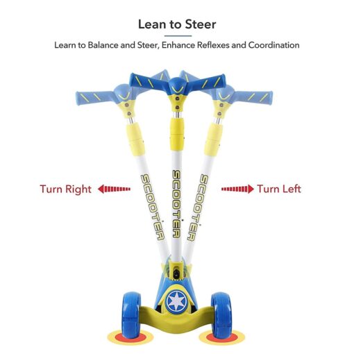 [Refurbished] StarAndDaisy Glider Toddler Scooter for Kids Ages 3-12 Years Old Boy Girl with 3 Wheel LED Lights, Extra-Wide Childrens Foldable Kick Scooter Kids Ages 3-12 with 4 Adjustable Height and Lean-to-Steer (YELLOW BLUE) - Image 3