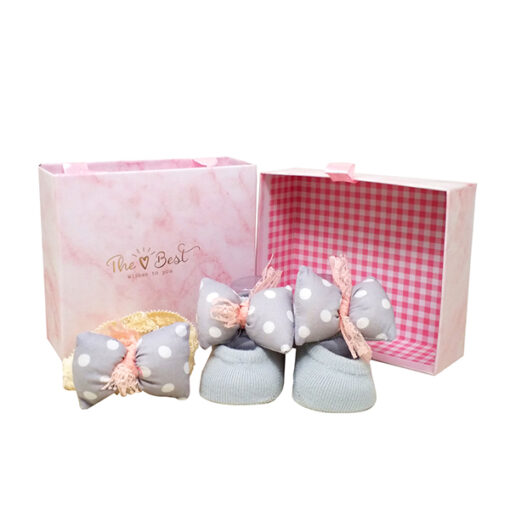 StarAndDaisy Baby Shoes and Hair Accessories for New Born Baby Girl 6 Months and 12 Months (Grey)