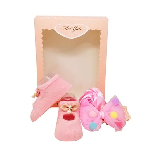 StarAndDaisy Baby Shoes and Hair Accessories for New Born Baby Girl 6 Months and 12 Months (Pink) - Image 2