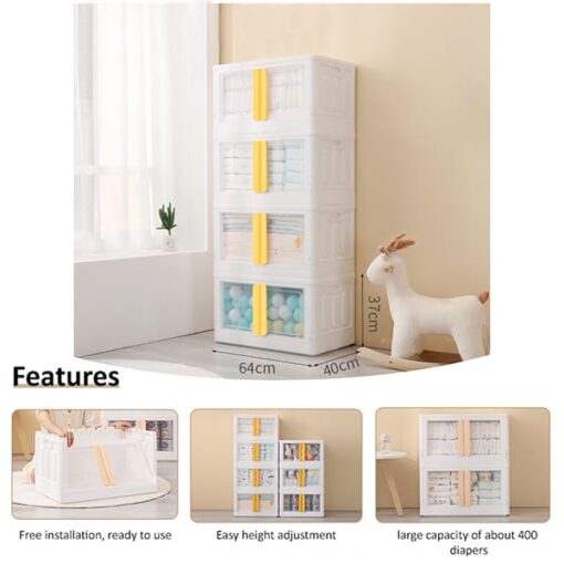 StarAndDaisy Foldable Toys Storage Box *No Assembly Needed* Clear Plastic Stackable Kids wardrobe organizer cupboard cabinet, Double door front opening (4 stackable cuboids | 72 Lt) - Image 2