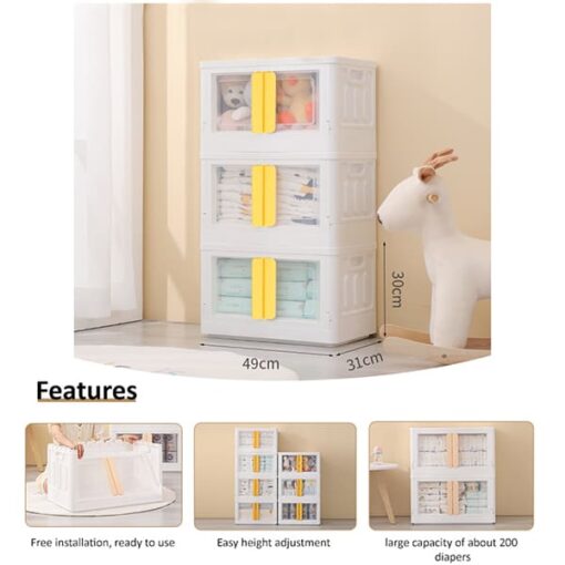 StarAndDaisy Foldable Toys Storage Box *No Assembly Needed* Clear Plastic Stackable Kids wardrobe organizer cupboard cabinet, Double door front opening (1 stackable cuboids | 32 Lt) - Image 3