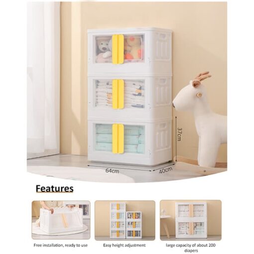 StarAndDaisy Foldable Toys Storage Box *No Assembly Needed* Clear Plastic Stackable Kids wardrobe organizer cupboard cabinet, Double door front opening (3 stackable cuboids | 72 Lt) - Image 3