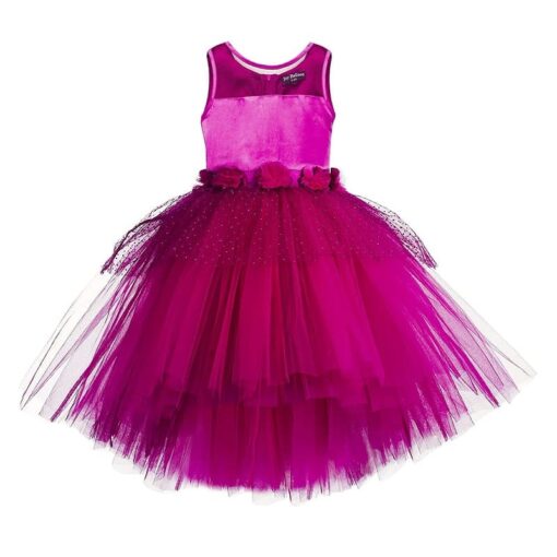 Toy Balloon Kids Fuchsia Pink High-Low Girls Party Wear Dress - Image 2