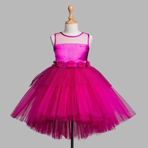Toy Balloon Kids Fuchsia Pink High-Low Girls Party Wear Dress - Image 5