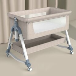 StarAndDaisy Pluto Luxury Baby Crib with Height Adjustment and Next to bed Setup - With Soft Foam Mattress ,Storage basket Mosquito Net and Carry Bag (Brown)
