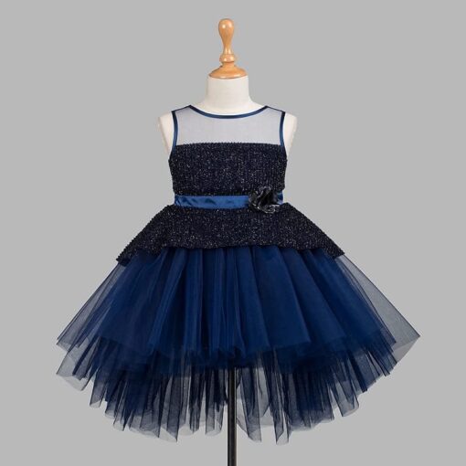 Navy Blue Girls Party Wear Dress - Image 5