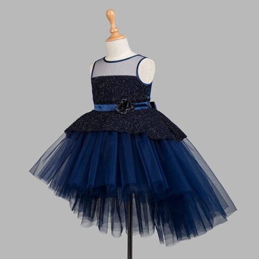Navy Blue Girls Party Wear Dress - Image 6