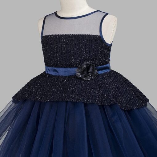 Navy Blue Girls Party Wear Dress - Image 7