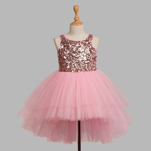 Pink Sequined High Low Girls Party Wear Dress