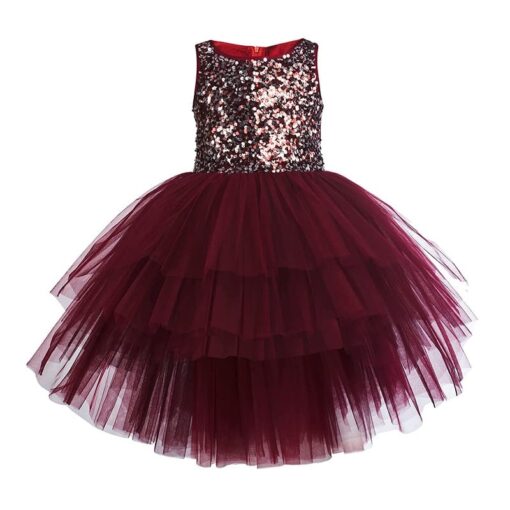 Pink Sequined High Low Girls Party Wear Dress - Image 2