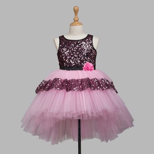 Baby Pink Girls Party Wear Dress - Image 5