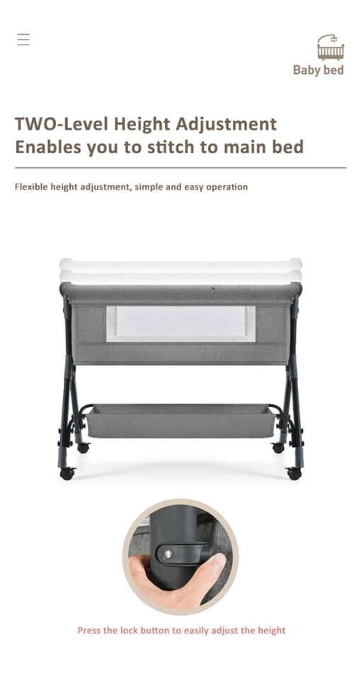 [Refurbished] StarAndDaisy 3 in 1 Baby Crib Cradle for baby/infants with Height Adjustments, Breathable Net, Adjustable Portable Crib for Infant/Baby with Detachable Mosquito net, Storage Basket, – (Basic) Grey - Image 9