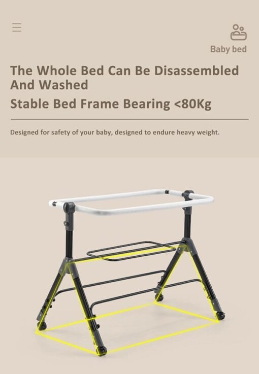 [Refurbished] StarAndDaisy 3 in 1 Baby Crib Cradle for baby/infants with Height Adjustments, Breathable Net, Adjustable Portable Crib for Infant/Baby with Detachable Mosquito net, Storage Basket, – (Basic) Grey - Image 11