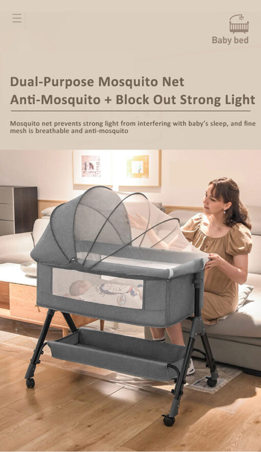 [Refurbished] StarAndDaisy 3 in 1 Baby Crib Cradle for baby/infants with Height Adjustments, Breathable Net, Adjustable Portable Crib for Infant/Baby with Detachable Mosquito net, Storage Basket, – (Basic) Grey - Image 12