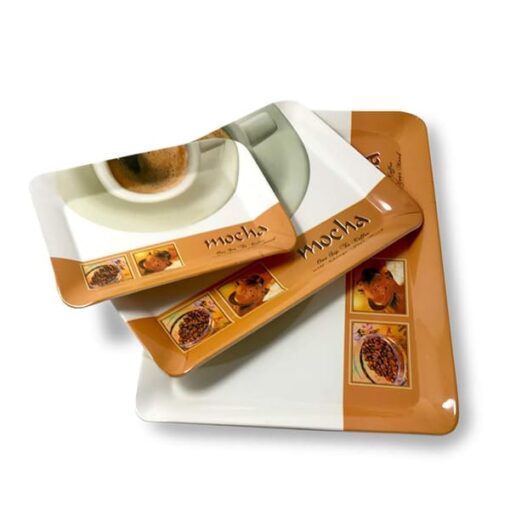 SND Homes Crystal Melamine Serving Tray, Set of 3 (Multicolor, White, Small, Medium and Large Size) Flora Series