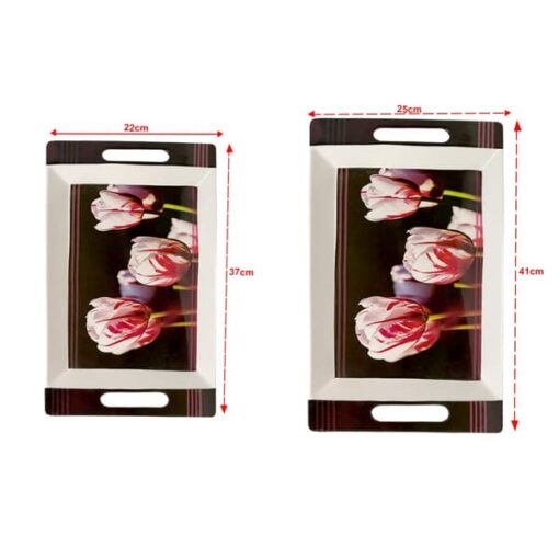 SND Homes Crystal Melamine Roseate Series Serving Tray (Multicolour, Medium and Large Size), Set of 2 - Image 4