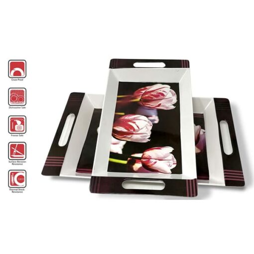 SND Homes Crystal Melamine Roseate Series Serving Tray (Multicolour, Medium and Large Size), Set of 2 - Image 5