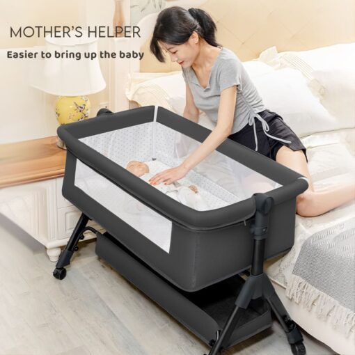 StarAndDaisy 3 in 1 Baby Cradle for Baby with Detachable Nursing Tray and Side Bumper Protection, Mattress and Mosquito Net - Black - Image 5