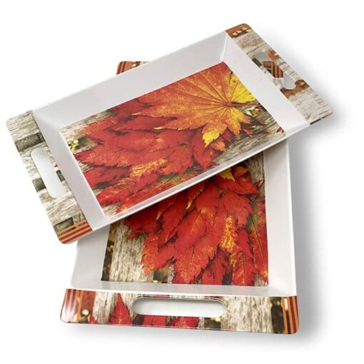 SND Homes Crystal Roseate Series Melamine Serving Tray (Medium and Large Size, Multicolour) - Set of 2