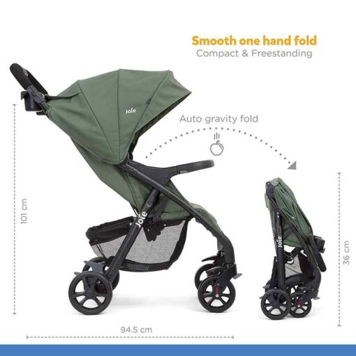 Joie Muze lx One Hand fold Stroller with Flat Reclining seat (Birth to 17.5kg), Laurel, 1 Count (Pack of 1) - Image 2