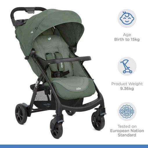 Joie Muze lx One Hand fold Stroller with Flat Reclining seat (Birth to 17.5kg), Laurel, 1 Count (Pack of 1) - Image 3