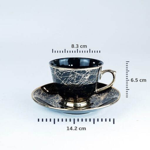 SND Homes Pack of 6 Bone China Cup & Saucer Set of 6 - Carpet Series  (Black) - Image 3