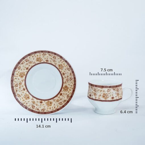 SND Homes Pack of 6 Bone China Cup & Saucer Set of 6 - Carpet Series (White) - Image 3