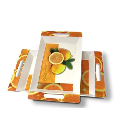 SND Homes Crystal Melamine Serving Tray, Set of 2 (Multicolor, White, Medium and Large Size) Roseate Series