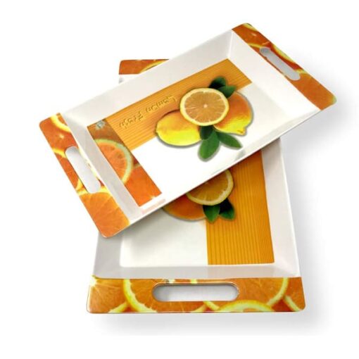 SND Homes Crystal Melamine Serving Tray, Set of 2 (Multicolor, White, Medium and Large Size) Roseate Series - Image 2