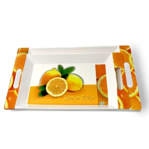 SND Homes Crystal Melamine Serving Tray, Set of 2 (Multicolor, White, Medium and Large Size) Roseate Series - Image 3