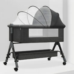 StarAndDaisy 3 in 1 Baby Cradle for Baby with Detachable Nursing Tray and Side Bumper Protection, Mattress and Mosquito Net - Black