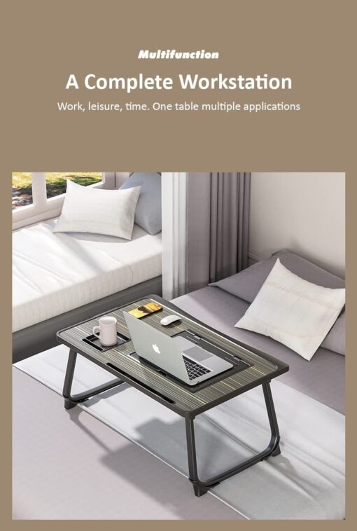 SND Homes Bed Buddy Laptop Desk Portable Foldable Laptop Bed Tray Table with Drawer,  White - Wood White with Laptop Stand - Image 3